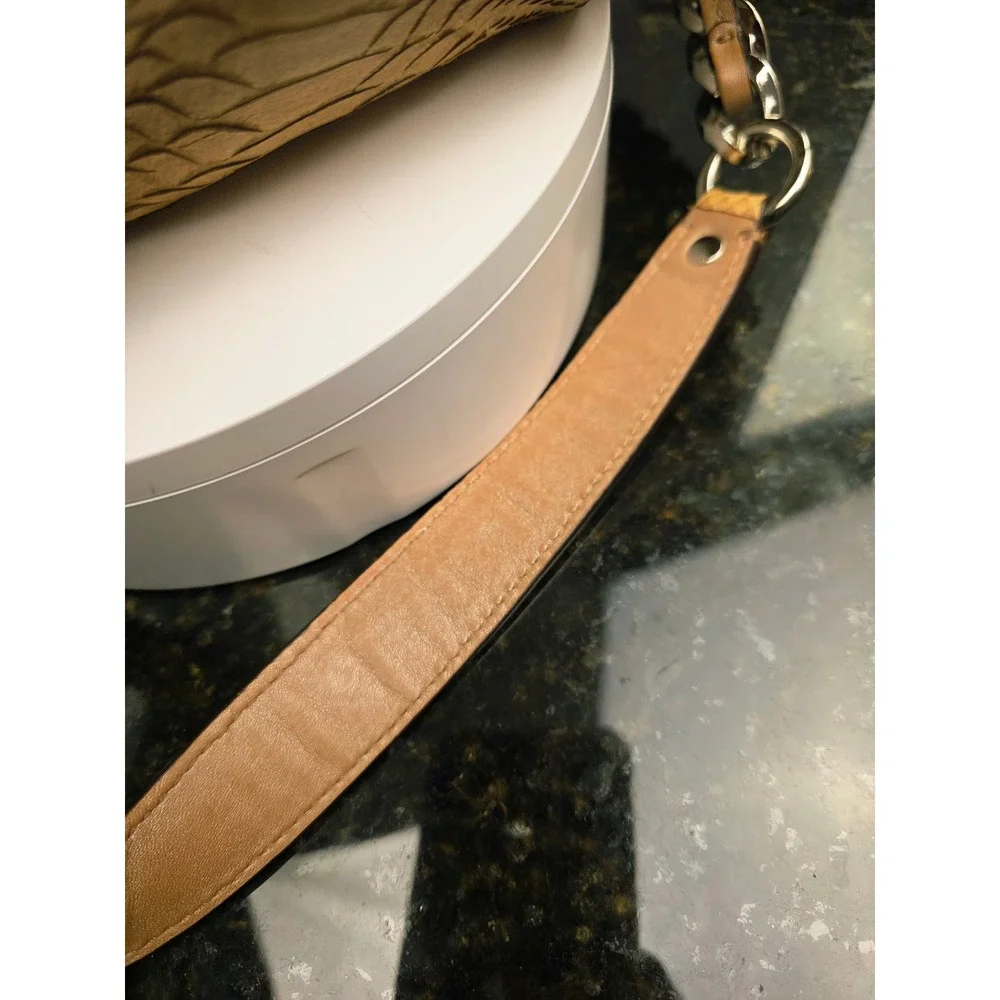 Coach Madison Sophia Satchel M Tan Python Embossed Leather Silver Chain Luxury